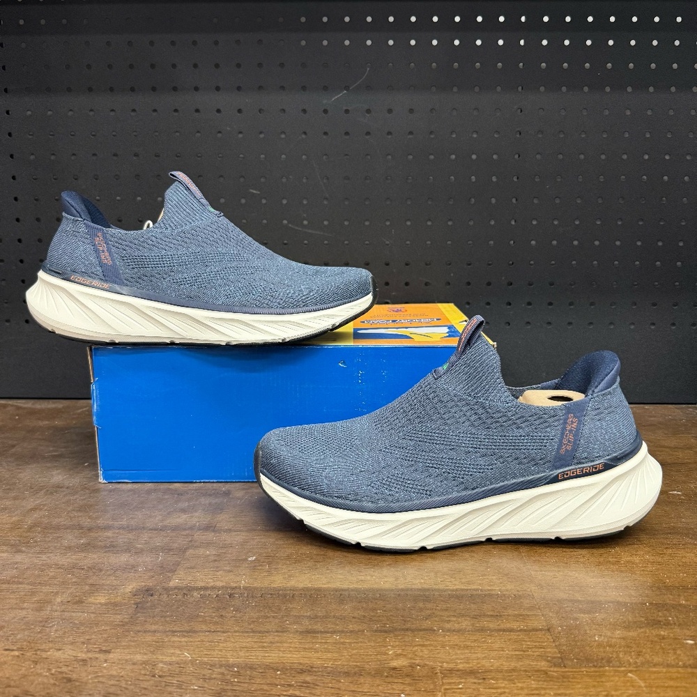 <New W/ Box! Mens Skechers Memory Foam Navy Blue Slip In Active Sneakers Size 10